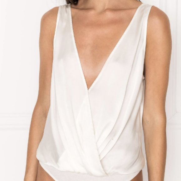 LAMARQUE FALA Deep-V Silk Bodysuit White Backless Thong Size Small - Picture 1 of 7